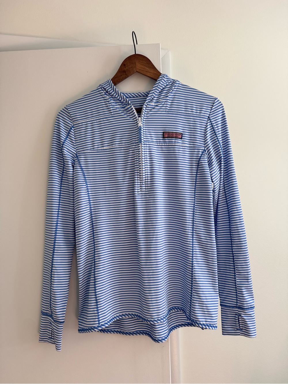 Vineyard Vines striped performance quarter zip pullover with hood